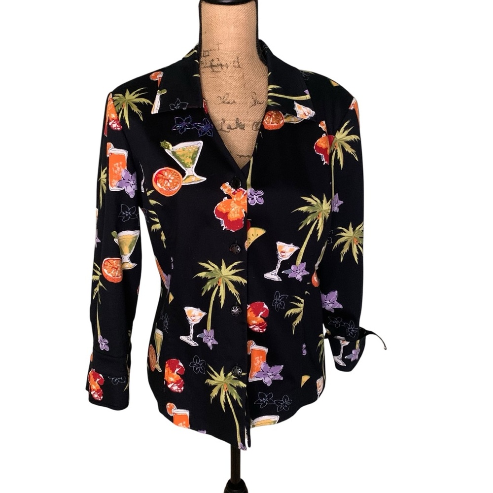 Tropical Print Black Women's Capri Pant Set